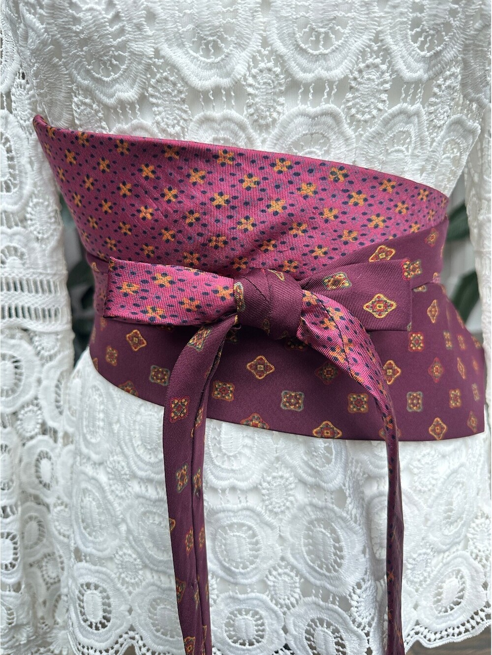 Pink & Purple Upcycled Silk Obi Belt | Corset Style | OOAK | OS